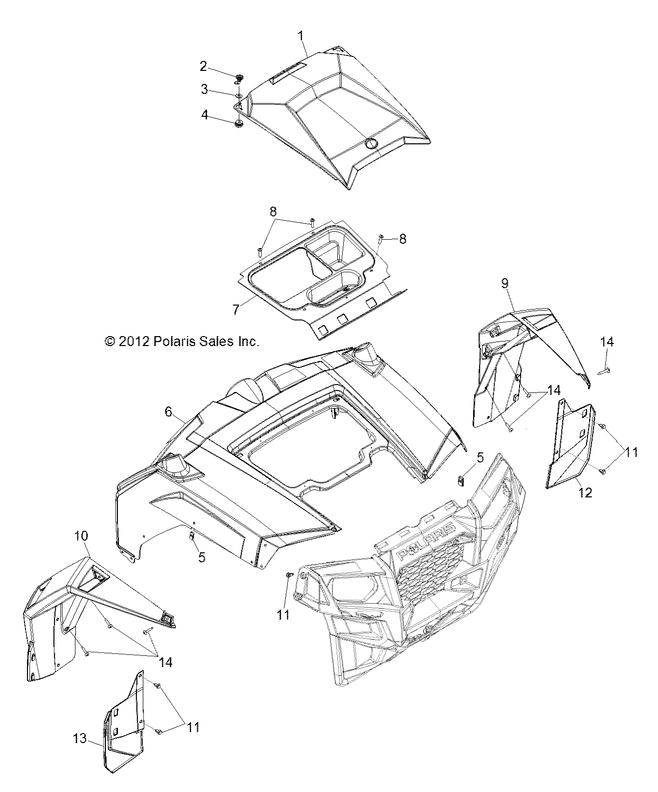 Part Number : 2634191-589 ASM-HOOD RZR 4 INT L PNTD O.MD